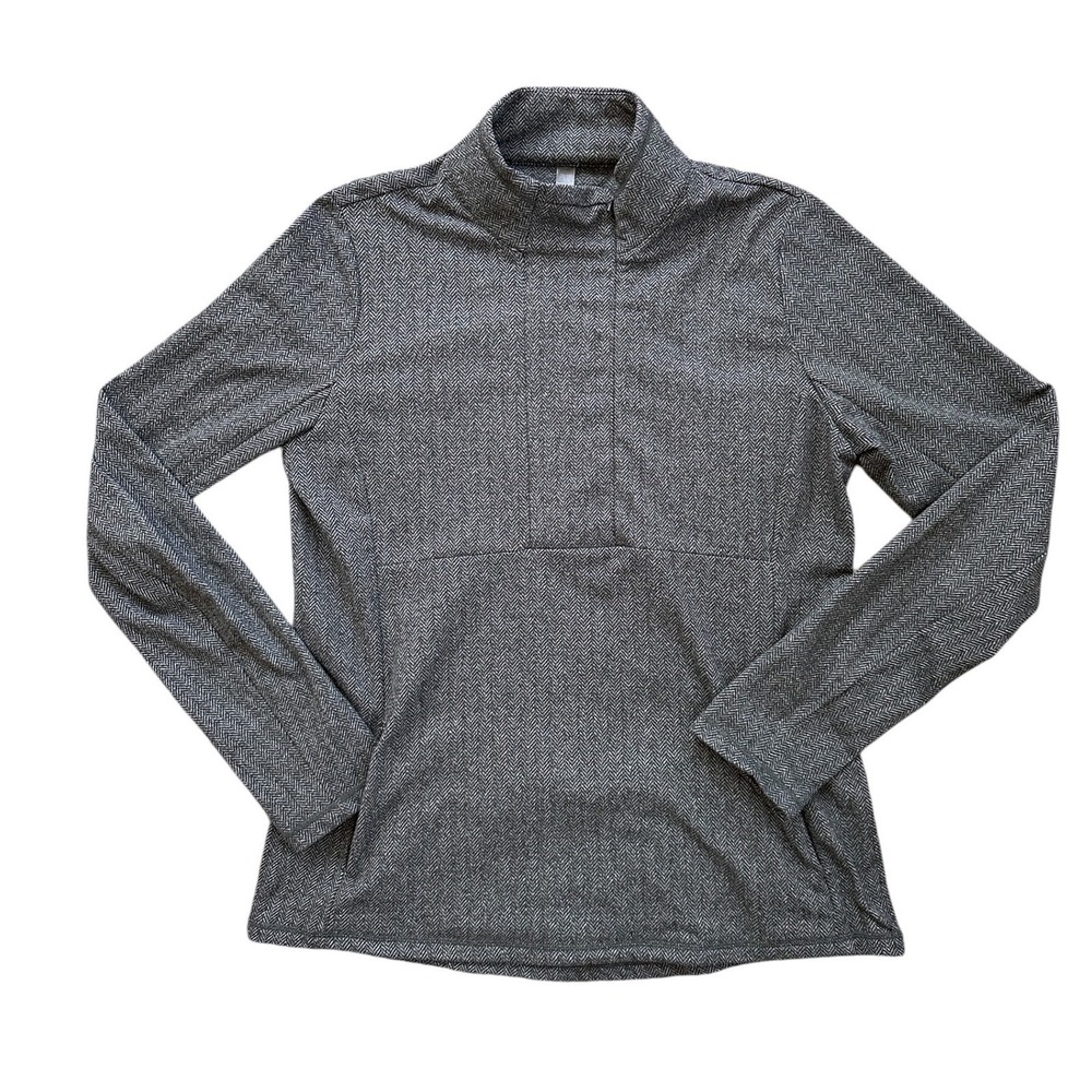 Kyodan Outdoor Pullover Womens XL‎ Grey Herringbone Mock Neck Snap Active Top EX